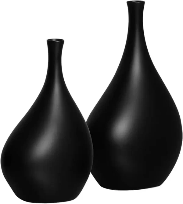 Dupla de Vasos de Cerâmica Preto Fosco Cristal Decoração de Sala - Imagem 4