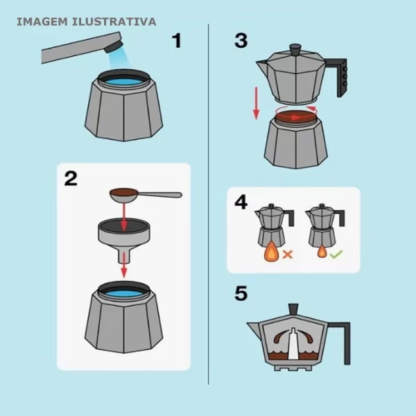 Chaleira Elétrica de Alumínio Italiano, Moka, Café, Chá, Expresso, 12 copos, 600ml - Imagem 6