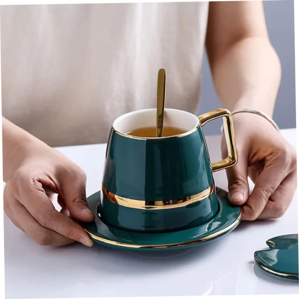 Vintage Cerâmica Café Caneca Conjunto com Tampa - Imagem 5
