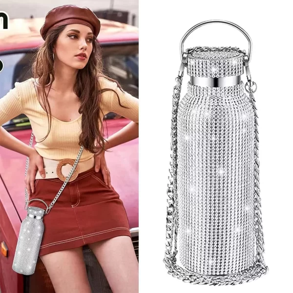 Garrafa Térmica Strass, para Mulheres, de Aço Inoxidável a Vácuo - Imagem 4