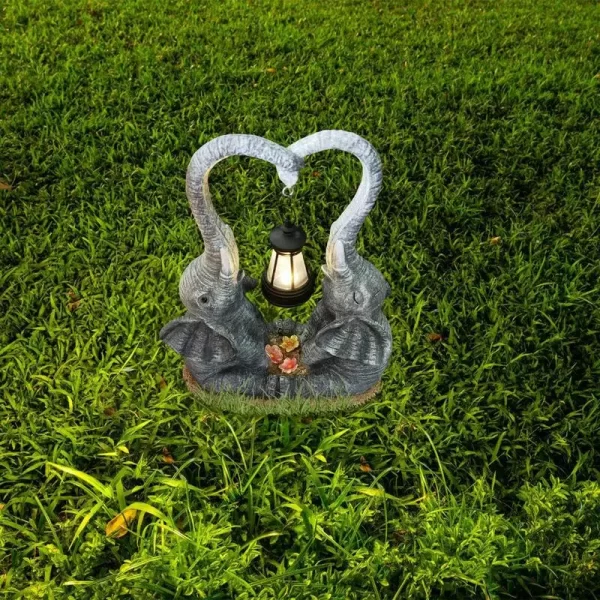 Duplo Elefante Impermeável em Resina com LED - Solar - Imagem 3
