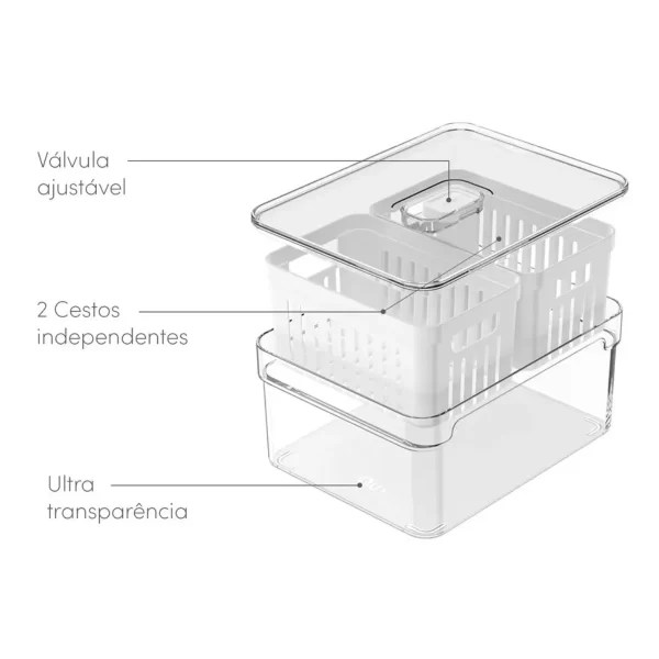 Organizador De Geladeira C/ Cesto Duplo 2,2 Litros Clear Fresh Branco Ou - Imagem 4