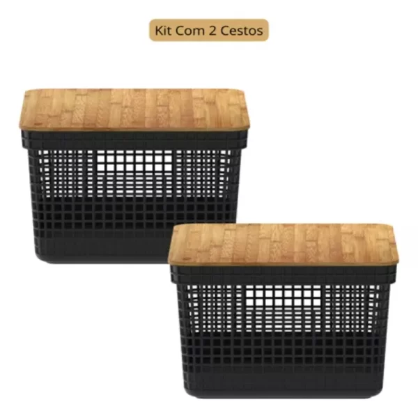 Cesta Organizadora de Grade com Tampa De Bambu - 20l - Imagem 2