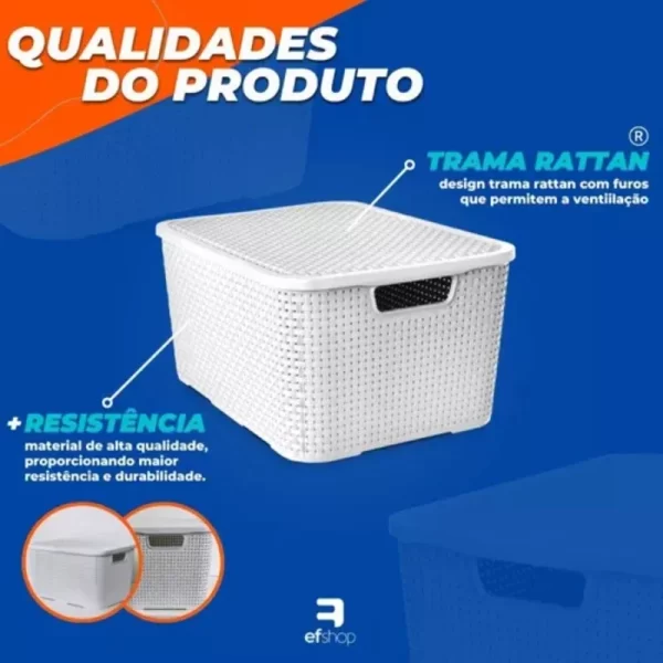 Multiuso Rattan Organizador Cestas com Tampa - Imagem 4