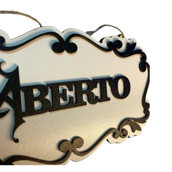 Placa Decorativa MDF 3mm “Aberto/Fechado” Corte a Laser Para Portas e Paredes Branco - Imagem 3