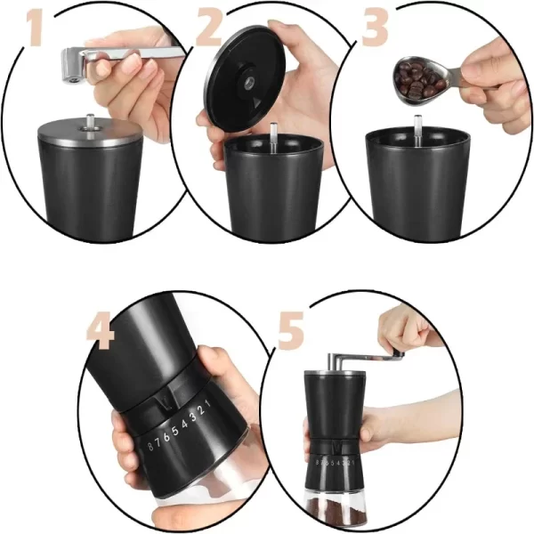 Moedor De Café Manual Com Rebarbuças Cerâmicas Cômicas, 15 Configurações Externas Ajustáveis - Imagem 6