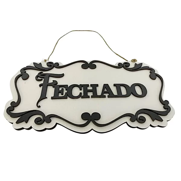 Placa Decorativa MDF 3mm “Aberto/Fechado” Corte a Laser Para Portas e Paredes Branco - Imagem 5