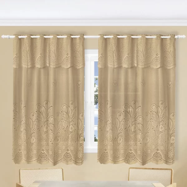 Cortina de Cozinha em Renda com Tulipas 2 x 1,3 m + 30cm Bandô - Imagem 6