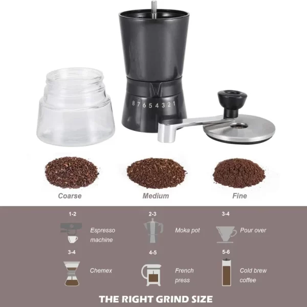 Moedor De Café Manual Com Rebarbuças Cerâmicas Cômicas, 15 Configurações Externas Ajustáveis - Imagem 5