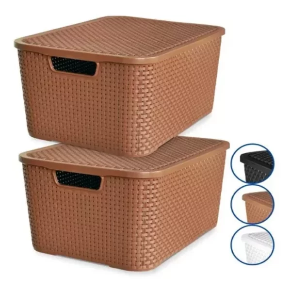 Multiuso Rattan Organizador Cestas com Tampa - Imagem 3