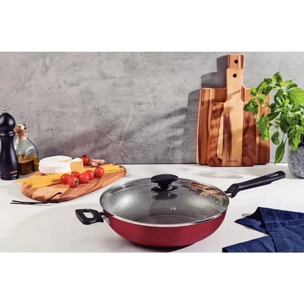 Panela Wok Tramontina Loreto 28cm 3,3l Antiaderente Com Tampa Vermelho - Imagem 3