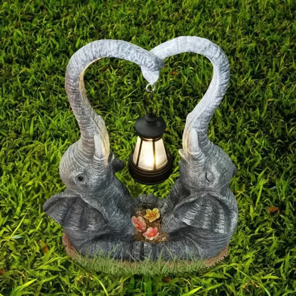 Duplo Elefante Impermeável em Resina com LED - Solar - Imagem 4