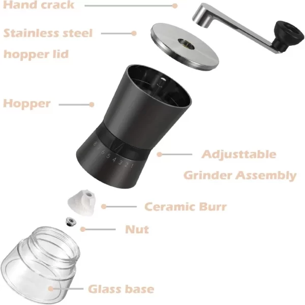 Moedor De Café Manual Com Rebarbuças Cerâmicas Cômicas, 15 Configurações Externas Ajustáveis - Imagem 4