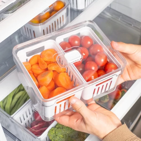 Organizador De Geladeira C/ Cesto Duplo 2,2 Litros Clear Fresh Branco Ou - Imagem 2