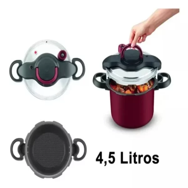 Panela De Pressão De Alumínio Com Tampa Fácil Do Fechamento, Cor Vermelha, 4,5 L - Imagem 6
