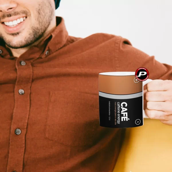 Caneca Café Pilha Caffeine Energy Geek - Imagem 2