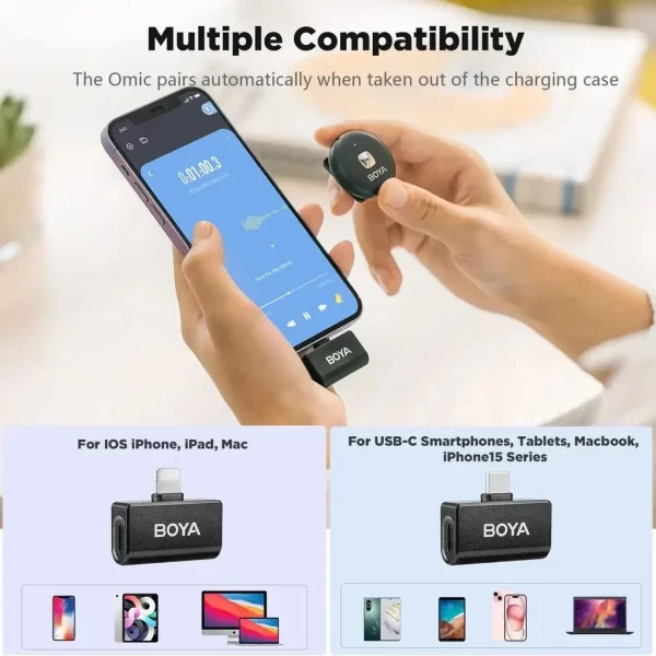 Boya Omic Microfone de Lapela sem Fio - Iphone Ipad Android tipo-c - Imagem 3