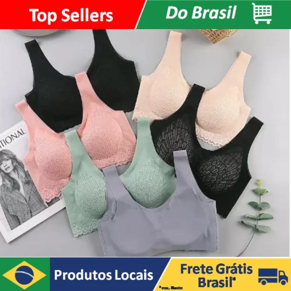 Top Sutiã Renda 5D Sem Costura com Bojo Removível