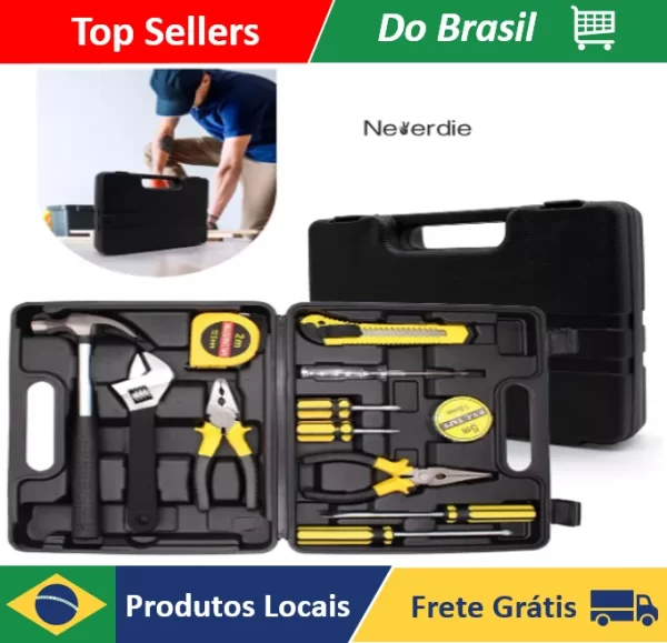 Kit Ferramentas Maleta Jogo 12 Peças Multiuso Casa Cor Preto - Neverdie