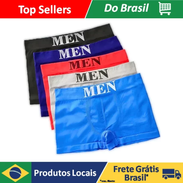 kit com 4 Cuecas Boxer Masculinas Sem Costura de Microfibra