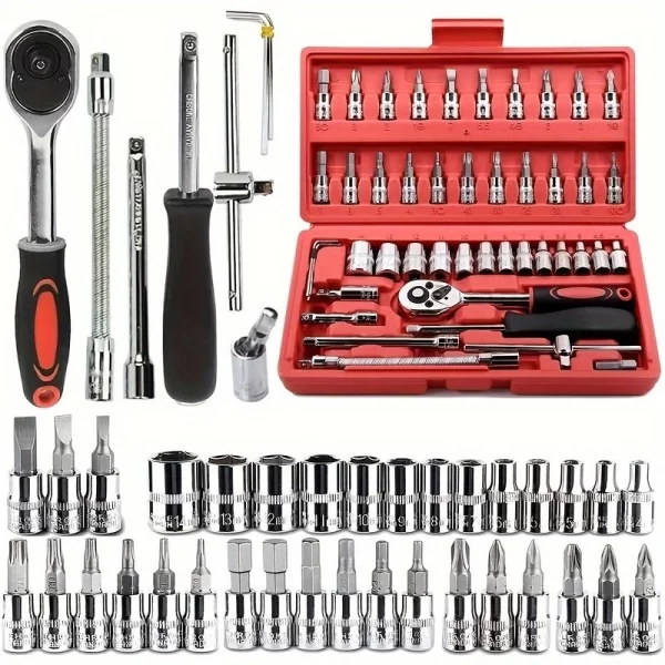 Kit De Ferramentas 46 Peças Jogo De Soquetes Chave Catraca Reversível Com Maleta Jogo De Ferramentas Completo - Imagem 4