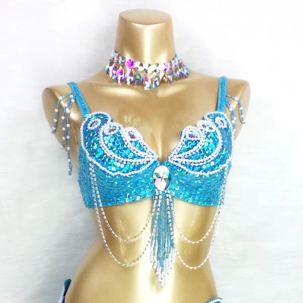 Frisadas Lantejoulas Figurinos de Dança do Ventre para Mulheres, Roupas Profissionais Dançarinas do Ventre, Sexy Stage e Dance Carnival Tops, Sutiã nos EUA Tamanho - Imagem 3