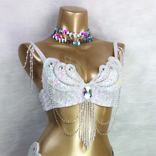 Frisadas Lantejoulas Figurinos de Dança do Ventre para Mulheres, Roupas Profissionais Dançarinas do Ventre, Sexy Stage e Dance Carnival Tops, Sutiã nos EUA Tamanho - Imagem 4