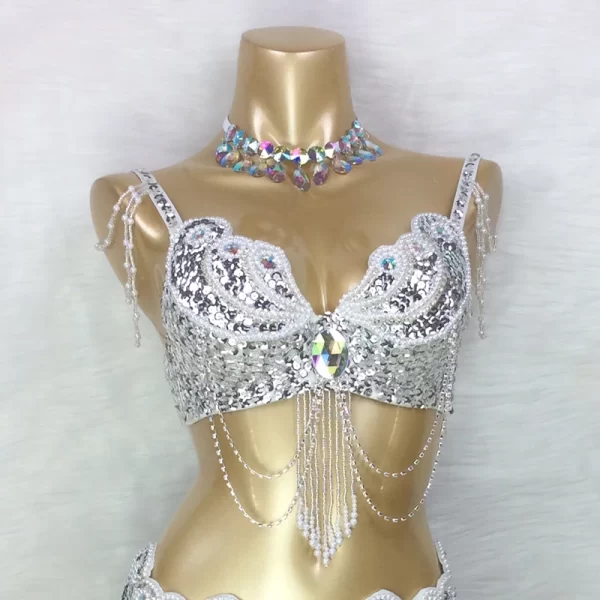 Frisadas Lantejoulas Figurinos de Dança do Ventre para Mulheres, Roupas Profissionais Dançarinas do Ventre, Sexy Stage e Dance Carnival Tops, Sutiã nos EUA Tamanho - Imagem 2