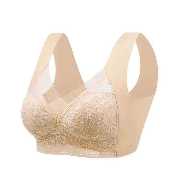 Sutiãs de renda sexy para mulheres perspectiva copo cheio cor sólida sutiã com decote em v sem costura topo de colheita feminino push up lingerie respirável - Imagem 6