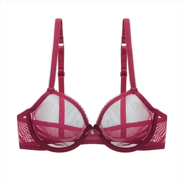 Novo vermelho transparente sutiãs para mulher plus size lingerie sexy push up renda malha meninas sutiã superior ver através branco preto 40 42 a b c d - Imagem 4