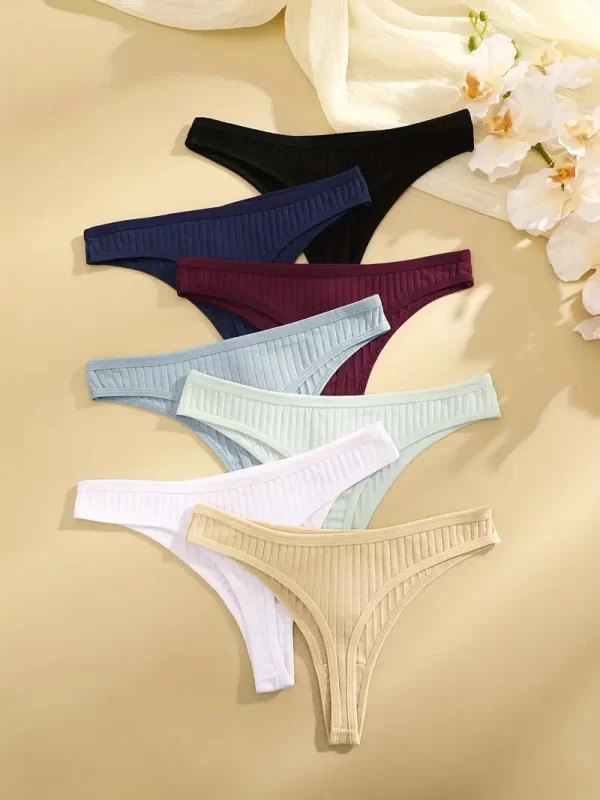 6 pçs/set mulheres tangas de algodão calcinha feminina com nervuras baixo aumento g-string senhoras sexy biquíni 7 cor sólida menina macio S-XL íntimos - Imagem 2