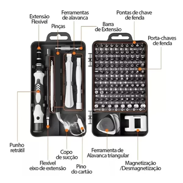 Jogo Chaves De Fenda Precisão Com 115 peças 1 Kit Ferramentas P/ Manutenção Celular Notebook Tablet Reparação - Imagem 2