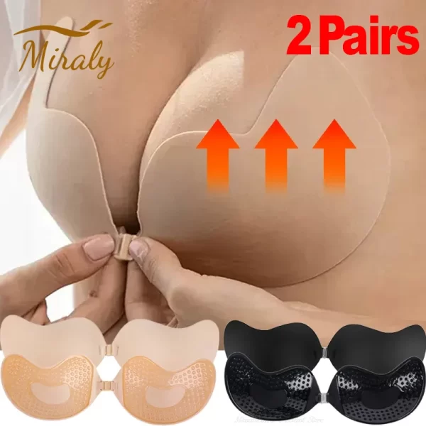 Sutiã push up invisível para mulheres, sutiã sem alças sem costas, fechamento frontal sem costura, roupa íntima de silicone, almofada de sutiã autoadesiva