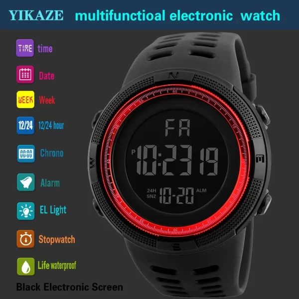 Yikaze y01 militar masculino esportes relógio de pulso multifuncional relógios digitais à prova dwaterproof água estudante relógio eletrônico para homem - Imagem 3