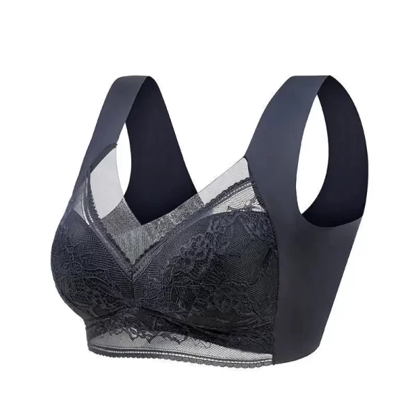 Sutiãs de renda sexy para mulheres perspectiva copo cheio cor sólida sutiã com decote em v sem costura topo de colheita feminino push up lingerie respirável - Imagem 5