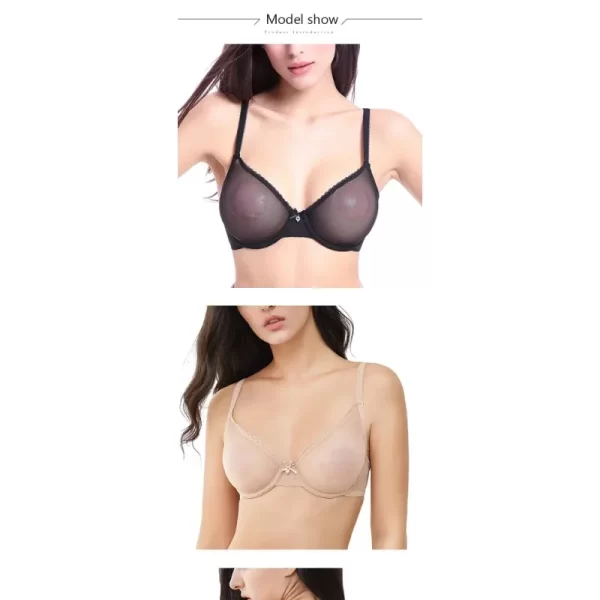 Novo vermelho transparente sutiãs para mulher plus size lingerie sexy push up renda malha meninas sutiã superior ver através branco preto 40 42 a b c d - Imagem 5