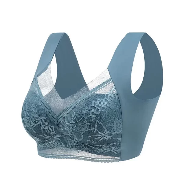 Sutiãs de renda sexy para mulheres perspectiva copo cheio cor sólida sutiã com decote em v sem costura topo de colheita feminino push up lingerie respirável - Imagem 4