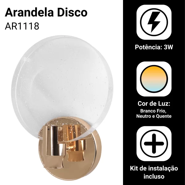 Arandela Cristal Dourada Redondo Bolhas Moderna P/ Cabeceira Cor Dourado - Imagem 4