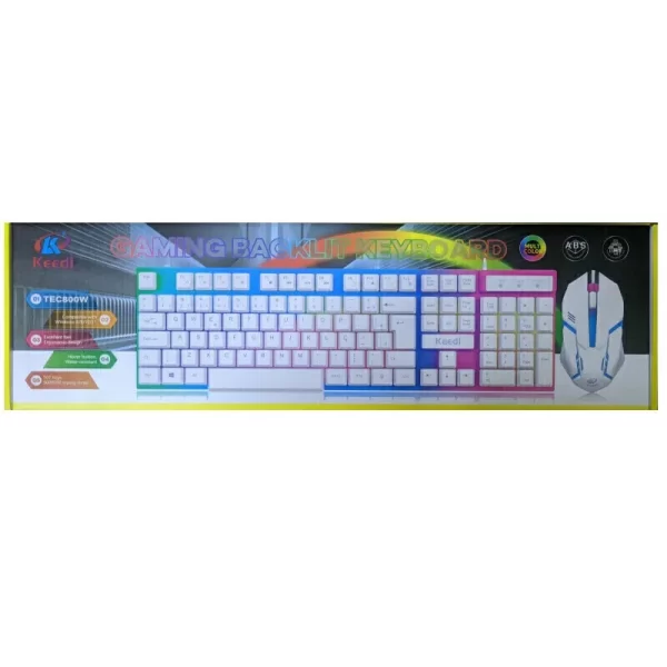 Kit Teclado e Mouse Gamer KEEDI-TEC800 Iluminação LED Branco USB ABNT2 Teclado Membrana Mouse Ergonômico PC Computador Notebook - Imagem 4
