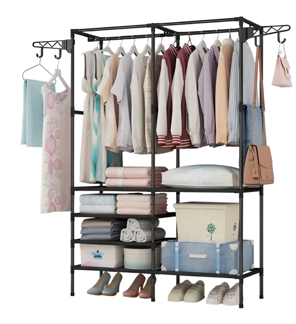 Guarda Roupa Portatil Arara Multifuncional Desmontavel Arara De Roupa Cabideiro Chão Sapateira Rack Organizador - Neverdie Store - Imagem 2