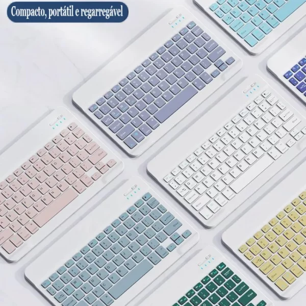 Kit Teclado e Mouse Sem Fio Bluetooth Recarregável Colorido Compatível com PC iPad Tablet Notebook Uso Prático e Eficiente - Imagem 5