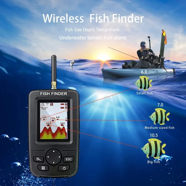 Sonar sem fio alerta de pesca localizador de peixes subaquático eco sounder detector de pesca portátil localizador de peixes - Imagem 3