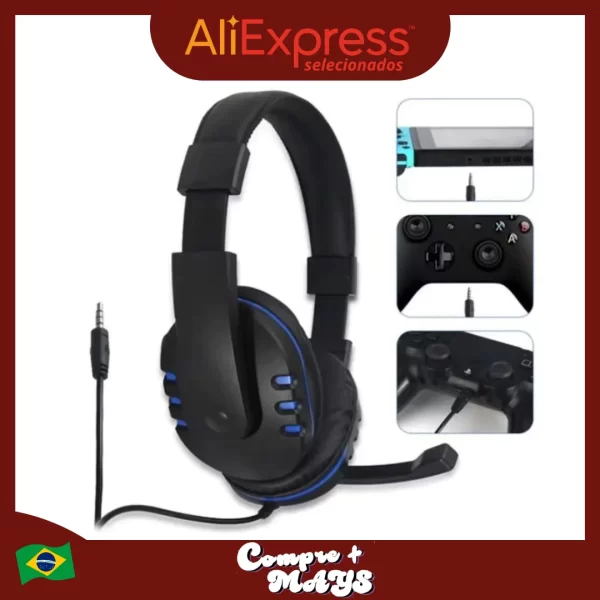 Fone de Ouvido Gamer Headset P3 com Microfone e Bass Para PC Jogos Som de Alta Qualidade Confortável para Longas Sessões