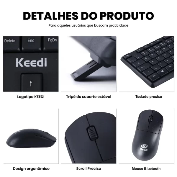 Kit Teclado e Mouse Sem Fio Wireless 2.4GHz ABNT2 USB Alcance 10m Ergonômico Para PC Notebook Windows Mac Conforto e Mobilidade - Imagem 3