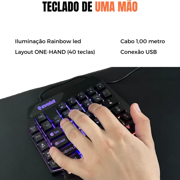 Kit Gamer Mobilador One Hand 60% Preto Led com fio Celular Teclado Mouse Tripé Usb Rgb Otg Tripé - Imagem 4