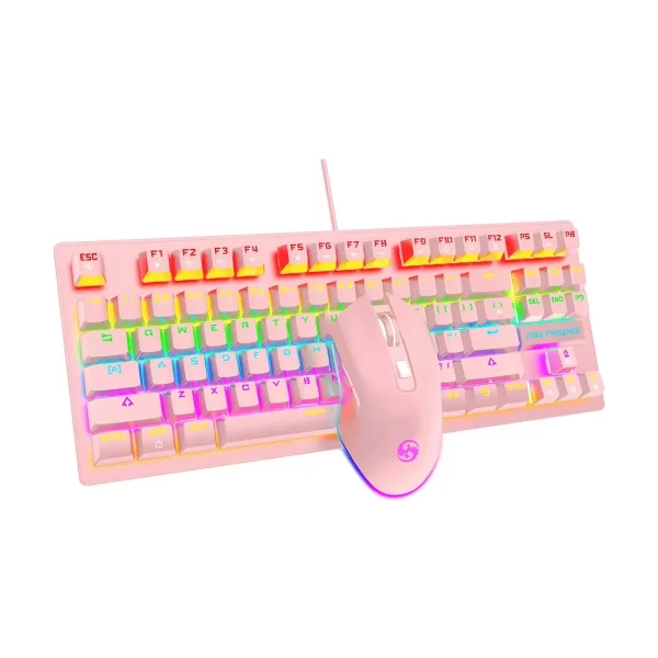 Kit De Teclado Mecânico E Mouse Gamer 3200 Dpi Com Fio Abnt2 Iluminação Led Rgb Switch Blue 60% Rosa Be-k1 Luuk Young - Imagem 2