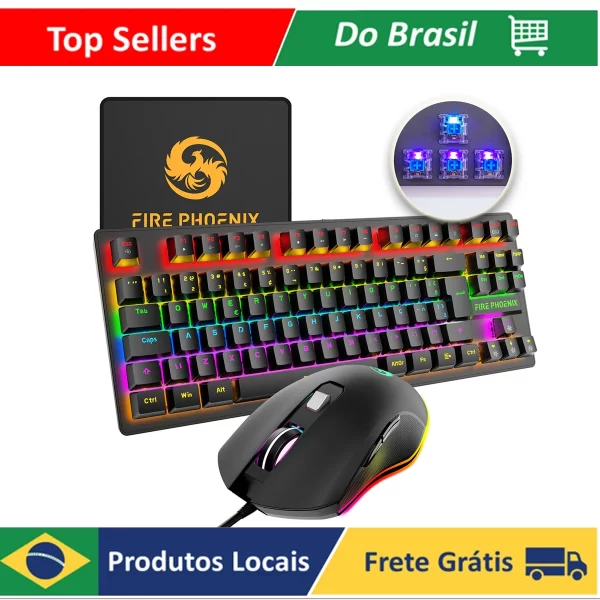 Kit De Teclado Mecânico E Mouse Gamer 3200 Dpi Com Fio Abnt2 Iluminação Led Rgb Switch Blue 60% Preto Be-k1 Luuk Young