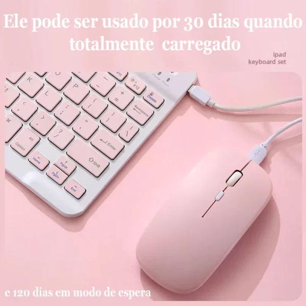 Kit Teclado e Mouse Sem Fio Bluetooth Recarregável Colorido Compatível com PC iPad Tablet Notebook Uso Prático e Eficiente - Imagem 3