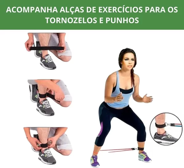 Kit Elástico Extensor Completo 11 Itens Musculação Funcional Treino em Casa Prático Portátil Alta Resistência para Exercícios - Imagem 5