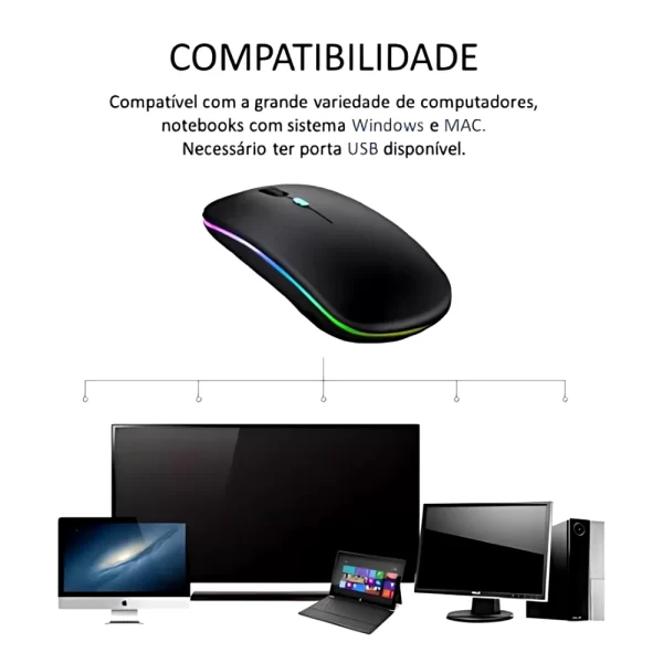 Kit sem fio recarregável LED Mouse, RGB, Sem Fio, 2.4 Ghz - Imagem 6
